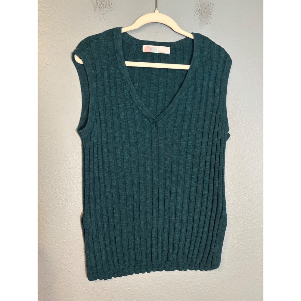 Free People Beach Veda Ribbed Knit V-Neck Sweater Vest Teal Green Small - Picture 3 of 7